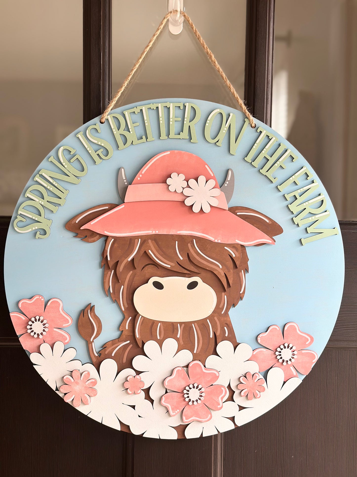 Highland Cow Spring Is Better On The Farm Door Hanger