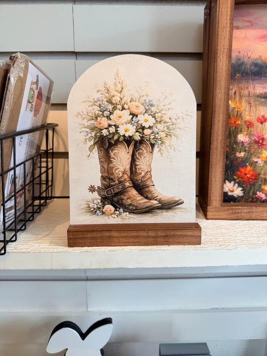 Cowboy Boots Floral Wood Arch