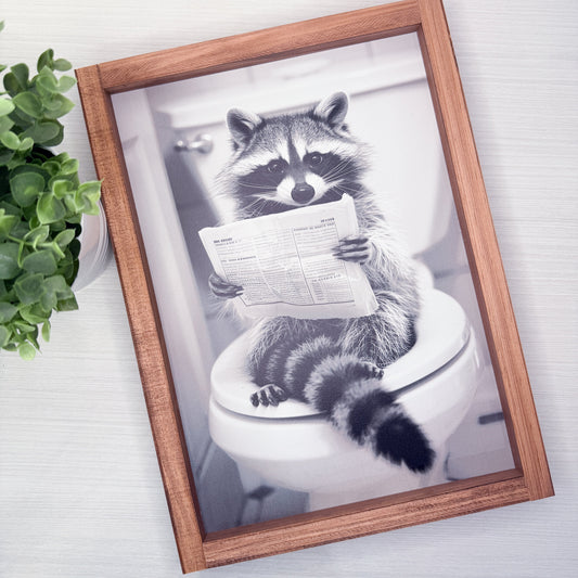 Raccoon Toliet Bathroom Wood Sign