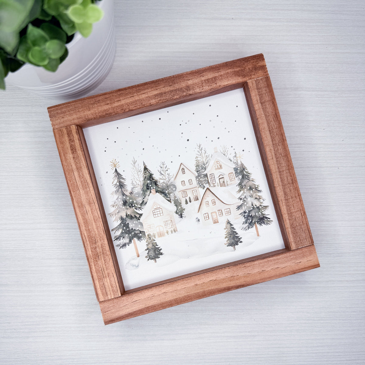 Snowy Winter Village Design 2 Wood Sign