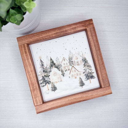 Snowy Winter Village Design 2 Wood Sign