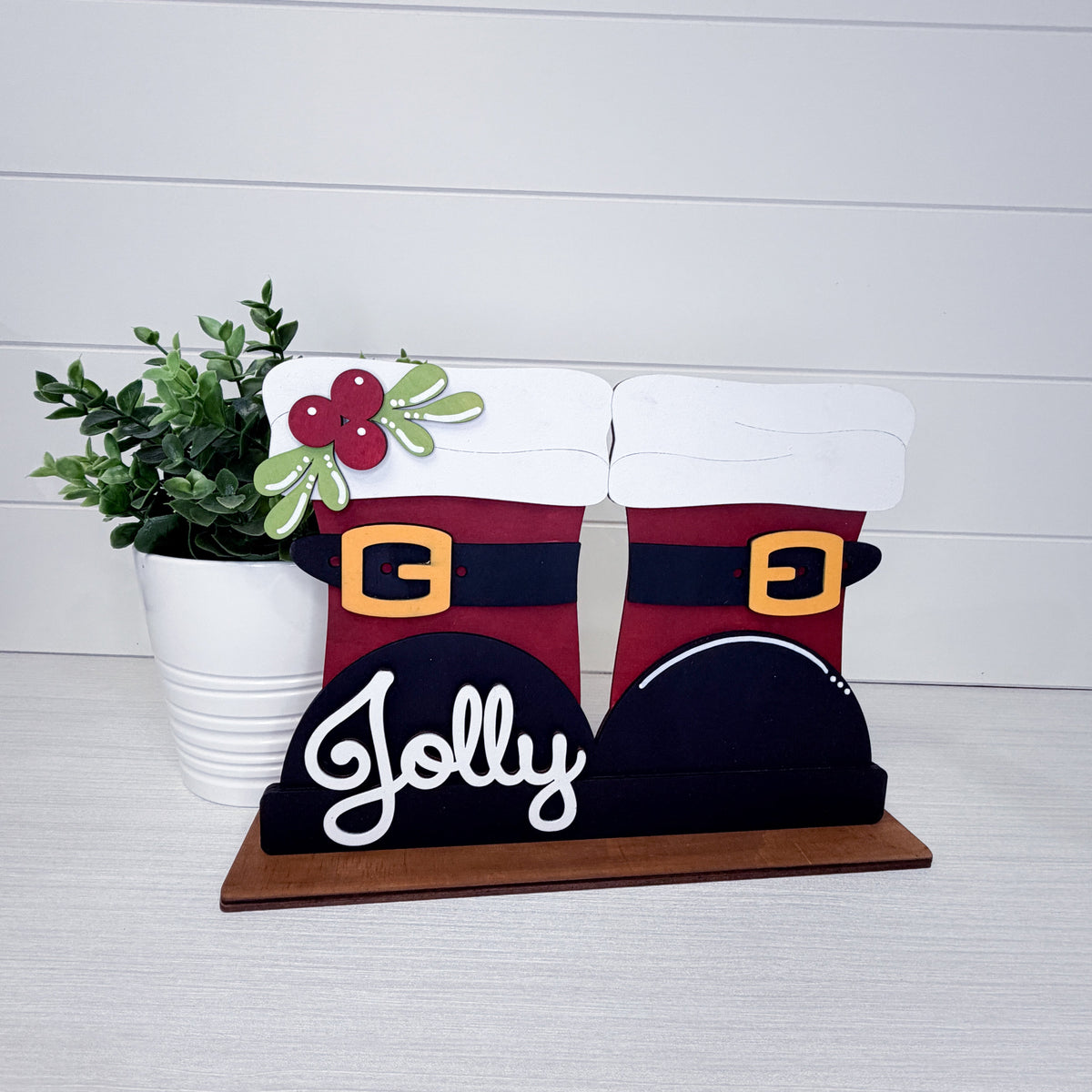 Santa Boots Wooden Shelf Sitter
