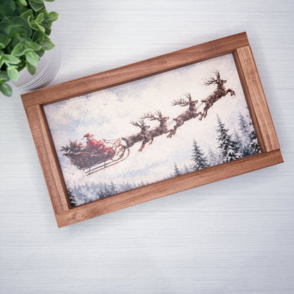 Santa's Reindeer Sleigh Wood Sign