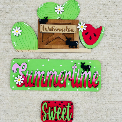 Ants, Watermelon, Daisy flowers and vibrant colors for a summertime decor piece