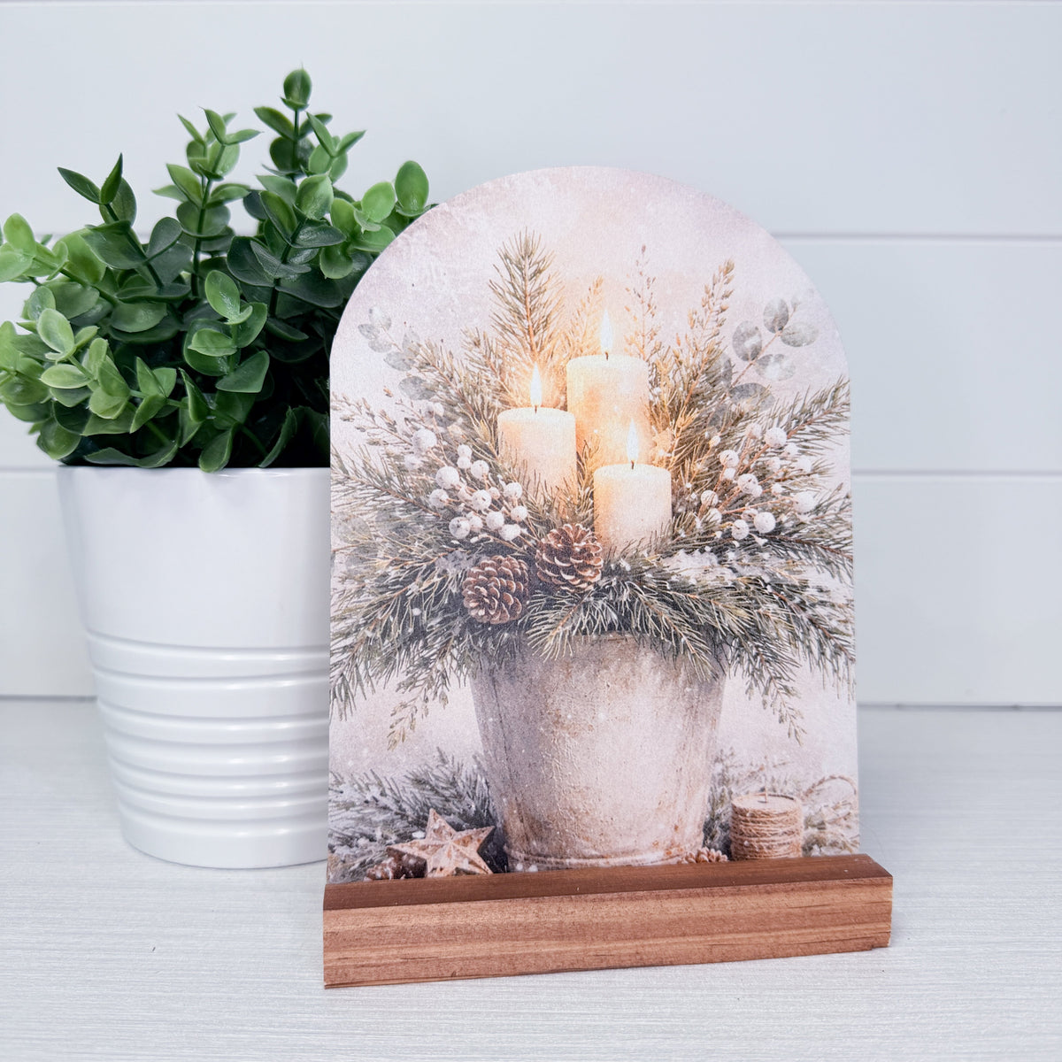 Neutral Winter Candle Wood Arch