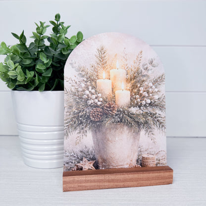 Neutral Winter Candle Wood Arch