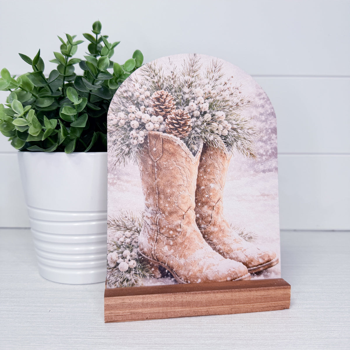Winter Cowboy Boots Wood Arch