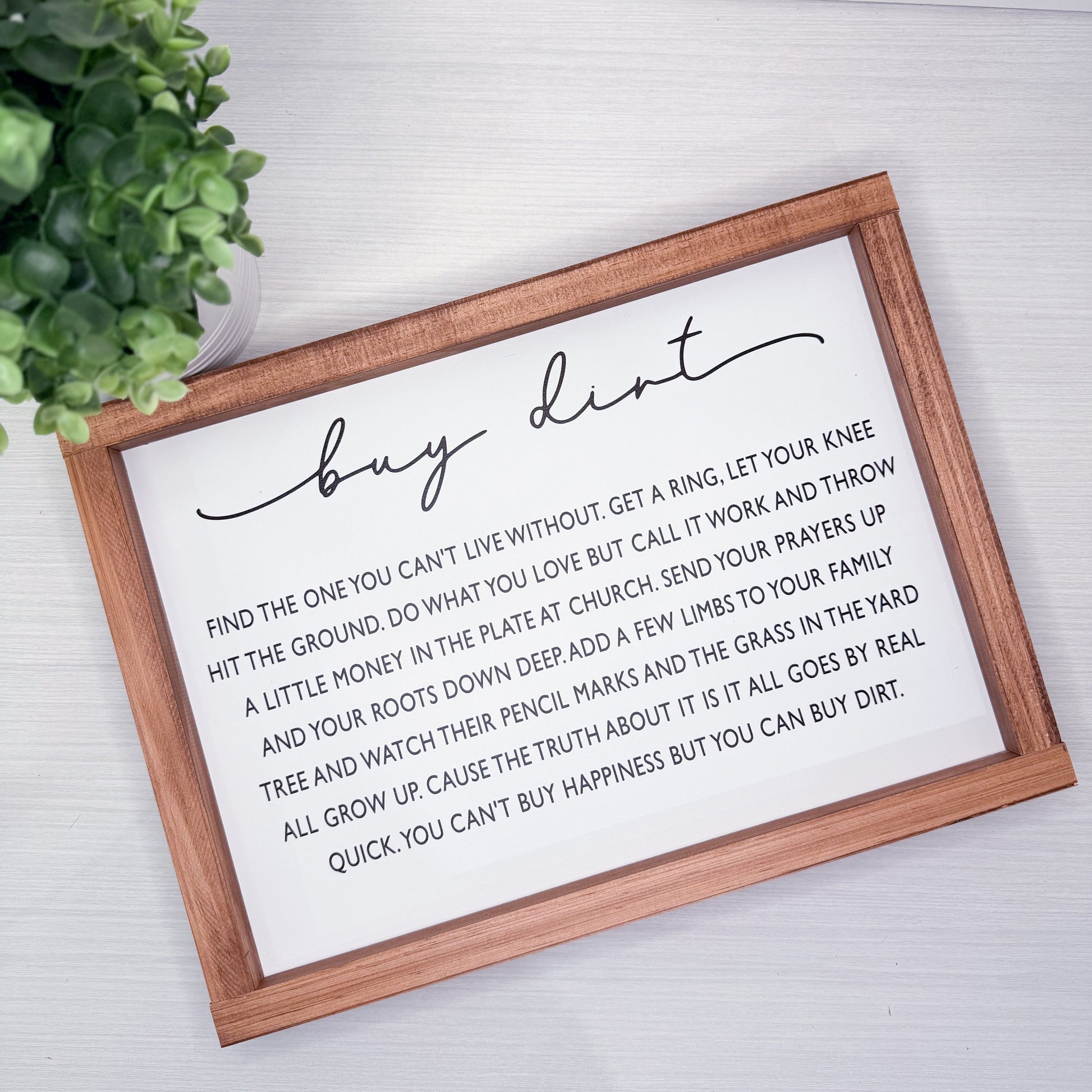 Framed print with text on a light background