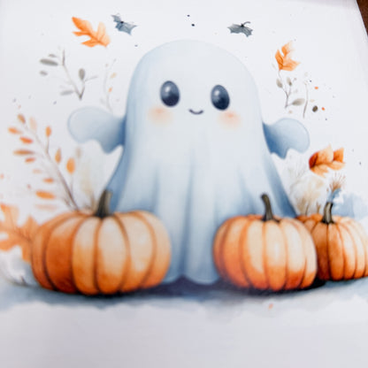 Cute Ghost & Pumpkins Wood Sign