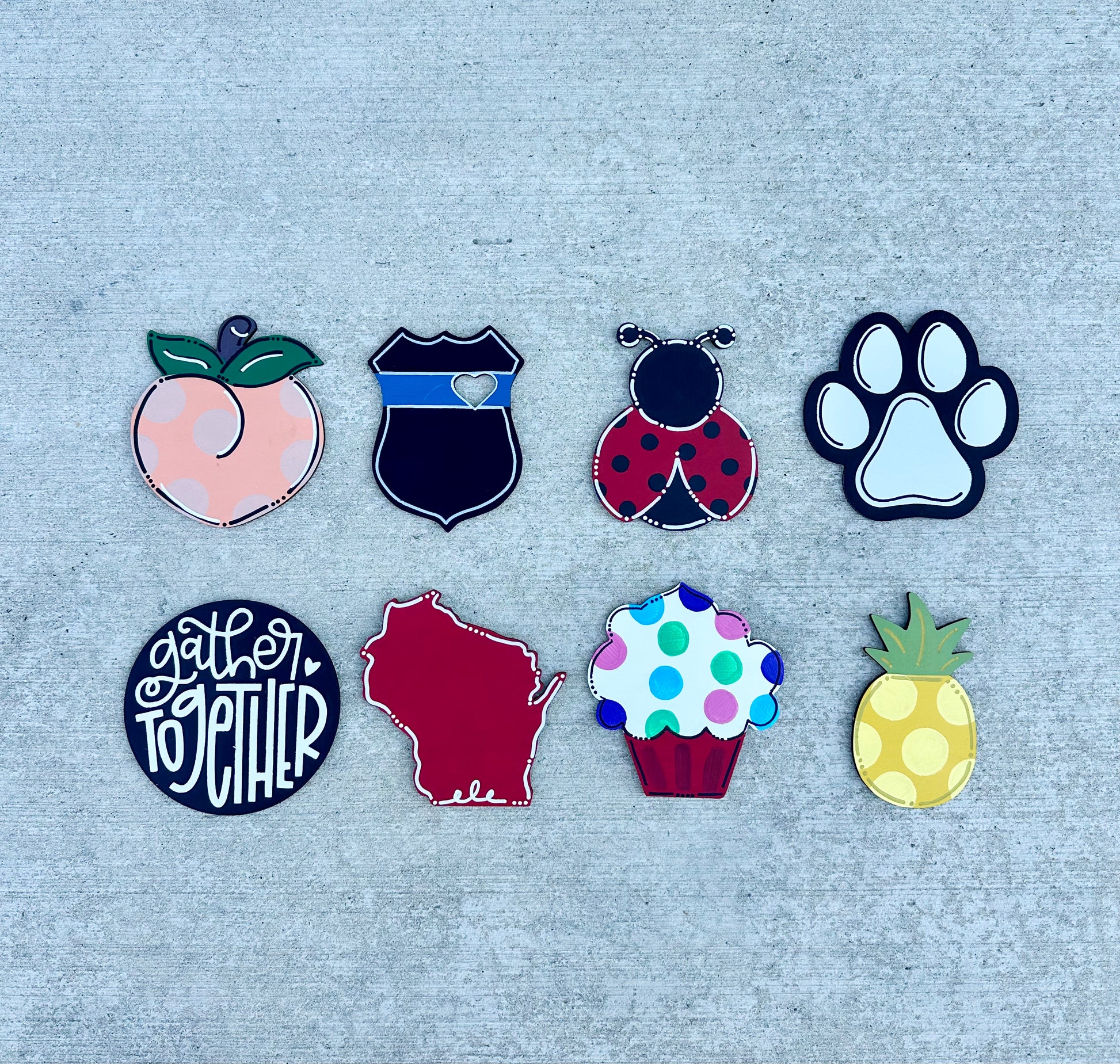 Set of colorful pieces on a textured gray background