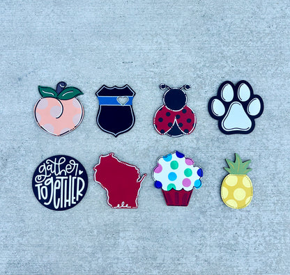 Set of colorful pieces on a textured gray background