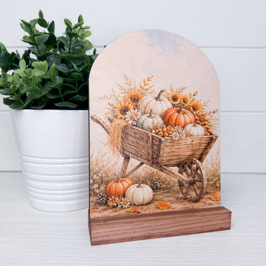 Fall Pumpkin Wheelbarrow Wood Arch