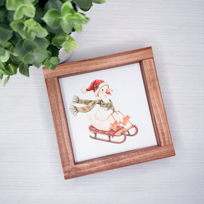 Christmas Goose on Sled Wood Sign