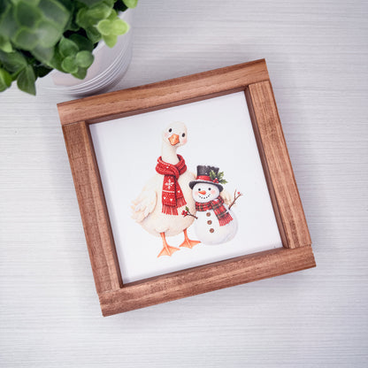 Christmas Goose with Snowman Wood Sign