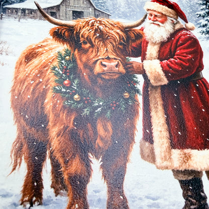 Santa and Highland Cow Wood Sign