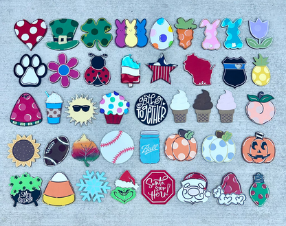 Collection of various colorful pieces on a textured surface