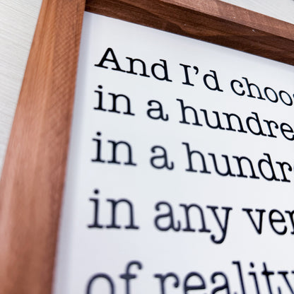 Wooden frame with text on a white background