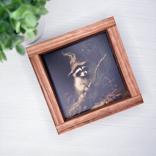 Witch Raccoon Wood Sign