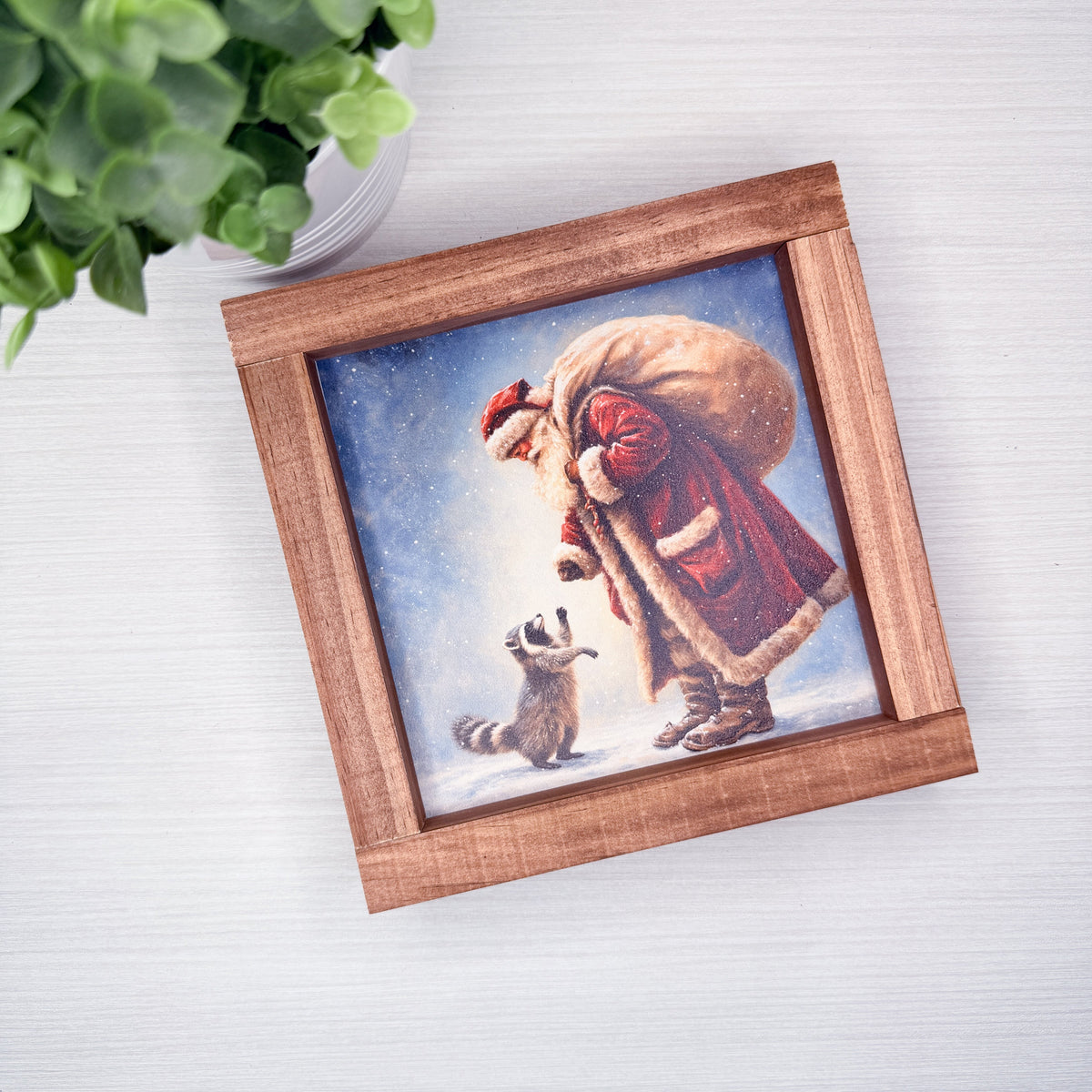 Santa and Raccoon Wood Sign