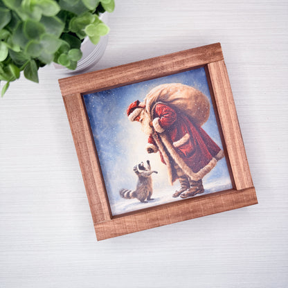 Santa and Raccoon Wood Sign