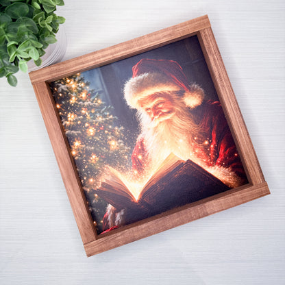Santa Reading Christmas Book Wood Sign