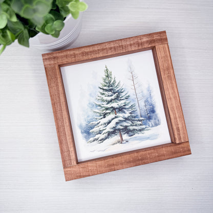 Snowy Evergreen Tree Wood Sign