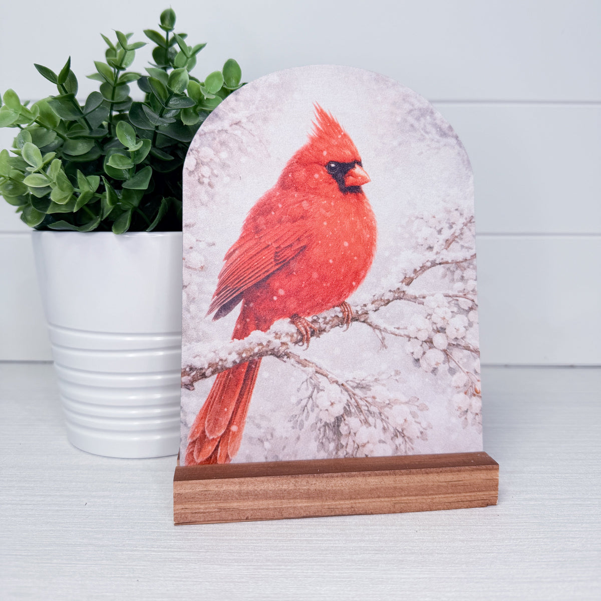 Winter Cardinal Wood Arch