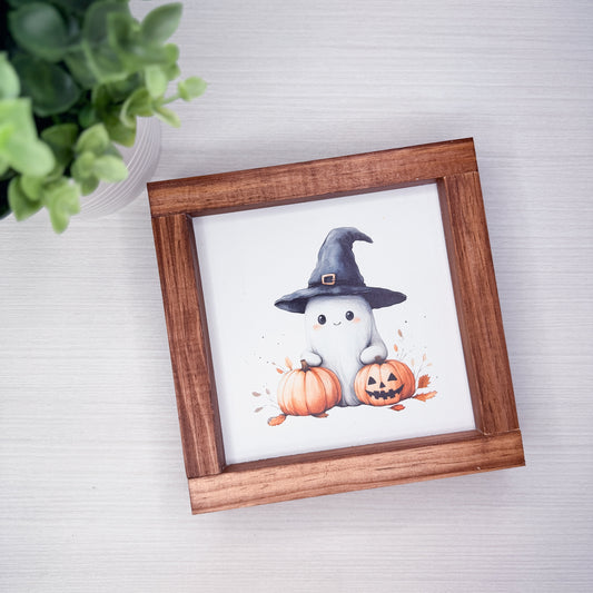 Cute Ghost Witch Wood Sign